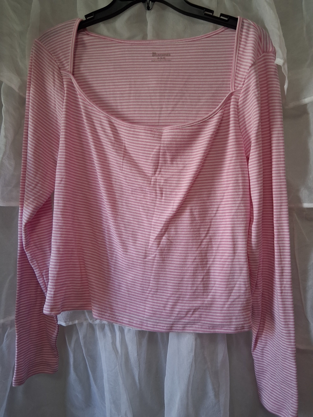 No Boundaries Pink & White Striped Long-Sleeve Scoop Neck Top